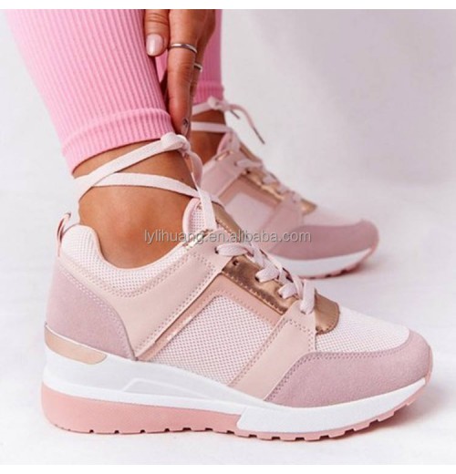 Large size women's summer New thick-soled wedge casual shoes lace-up sneakers PU leather walking women's shoes Large size women's summer New thick-soled wedge casual shoes lace-up sneakers PU leather walking women's shoes