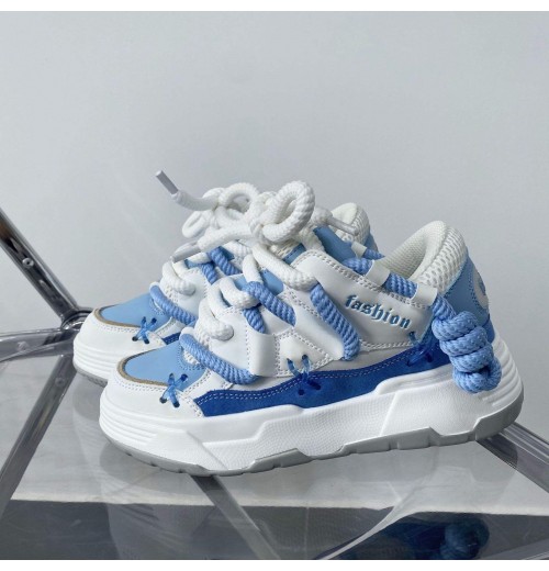 Winter Women's Customizable Blue Grey Leather Casual Flats Sneakers with Light Lace Up Design Winter Women's Customizable Blue Grey Leather Casual Flats Sneakers with Light Lace Up Design